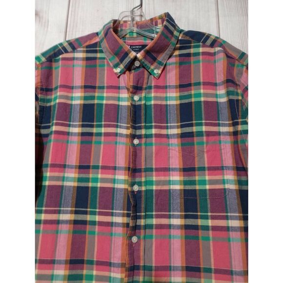 Cremieux Shirt Men's Large Pink Blue Plaid Button Front Short Sleeve - Picture 3 of 8